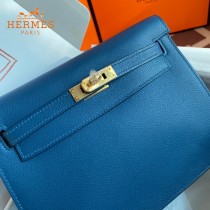 HERMES  深邃蓝  愛馬仕 原單evercolor皮 Kelly DanSe 22cm  金銀扣