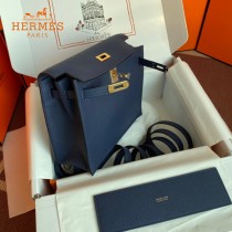 HERMES  深蓝  愛馬仕 原單evercolor皮 Kelly DanSe 22cm  金銀扣