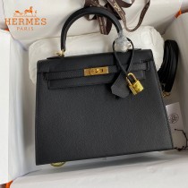 HERMES  黑色  原單 Kelly 25cm 進口Epsom皮  蠟線工藝