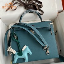 HERMES  牛仔蓝   原單 Kelly 25cm 進口Epsom皮  蠟線工藝