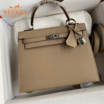 HERMES  风衣灰   原單 Kelly 25cm 進口Epsom皮  蠟線工藝