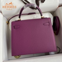 HERMES  海葵紫   原單 Kelly 25cm 進口Epsom皮  蠟線工藝