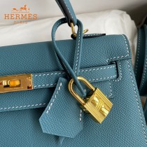 HERMES  牛仔蓝   原單 Kelly 25cm 進口Epsom皮  蠟線工藝