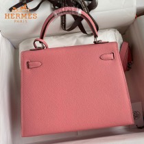 HERMES  奶昔粉   原單 Kelly 25cm 進口Epsom皮  蠟線工藝