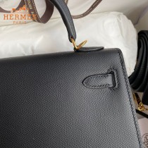 HERMES  黑色  原單 Kelly 25cm 進口Epsom皮  蠟線工藝