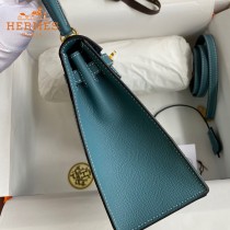 HERMES  牛仔蓝   原單 Kelly 25cm 進口Epsom皮  蠟線工藝