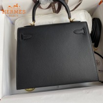 HERMES  黑色  原單 Kelly 25cm 進口Epsom皮  蠟線工藝