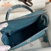 HERMES  牛仔蓝   原單 Kelly 25cm 進口Epsom皮  蠟線工藝