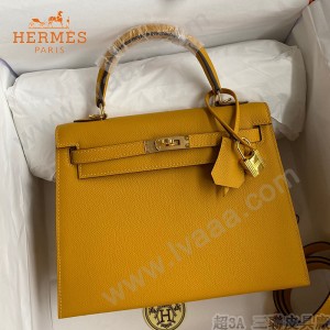 HERMES  琥珀黄   原單 Kelly 25cm 進口Epsom皮  蠟線工藝