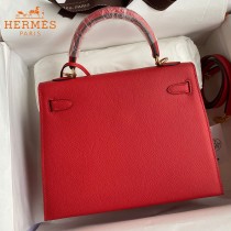 HERMES  大红   原單 Kelly 25cm 進口Epsom皮  蠟線工藝