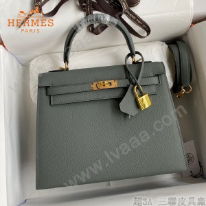 HERMES  杏仁绿   原單 Kelly 25cm 進口Epsom皮  蠟線工藝