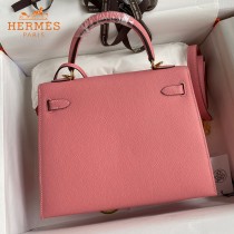 HERMES  奶昔粉   原單 Kelly 25cm 進口Epsom皮  蠟線工藝