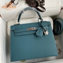 HERMES  牛仔蓝   原單 Kelly 25cm 進口Epsom皮  蠟線工藝