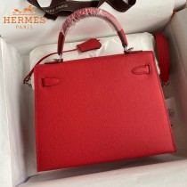 HERMES  大红   原單 Kelly 25cm 進口Epsom皮  蠟線工藝