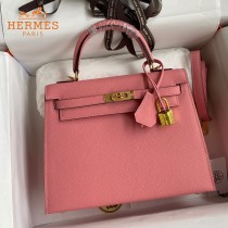 HERMES  奶昔粉   原單 Kelly 25cm 進口Epsom皮  蠟線工藝