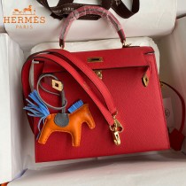 HERMES  大红   原單 Kelly 25cm 進口Epsom皮  蠟線工藝