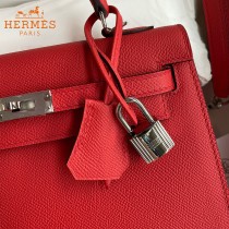 HERMES  大红   原單 Kelly 25cm 進口Epsom皮  蠟線工藝