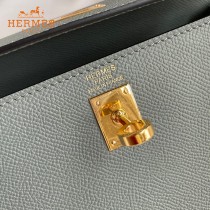 HERMES  杏仁绿   原單 Kelly 25cm 進口Epsom皮  蠟線工藝