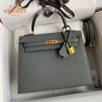 HERMES  杏仁绿   原單 Kelly 25cm 進口Epsom皮  蠟線工藝