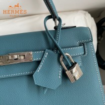 HERMES  牛仔蓝   原單 Kelly 25cm 進口Epsom皮  蠟線工藝