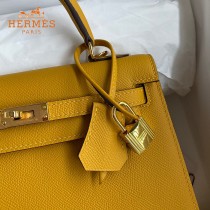 HERMES  琥珀黄   原單 Kelly 25cm 進口Epsom皮  蠟線工藝