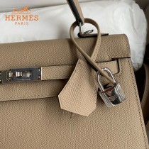 HERMES  风衣灰   原單 Kelly 25cm 進口Epsom皮  蠟線工藝