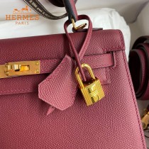 HERMES  酒红   原單 Kelly 25cm 進口Epsom皮  蠟線工藝