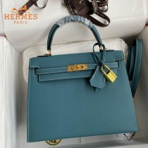 HERMES  牛仔蓝   原單 Kelly 25cm 進口Epsom皮  蠟線工藝