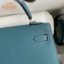 HERMES  牛仔蓝   原單 Kelly 25cm 進口Epsom皮  蠟線工藝