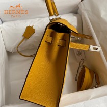 HERMES  琥珀黄   原單 Kelly 25cm 進口Epsom皮  蠟線工藝