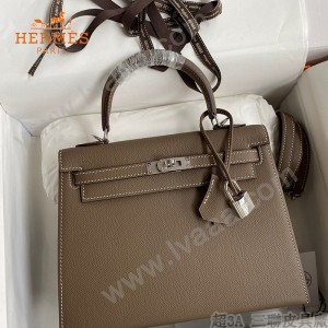 HERMES  大象灰   原單 Kelly 25cm 進口Epsom皮  蠟線工藝