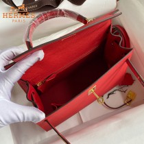 HERMES  大红   原單 Kelly 25cm 進口Epsom皮  蠟線工藝