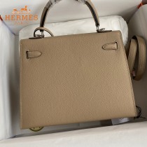 HERMES  风衣灰   原單 Kelly 25cm 進口Epsom皮  蠟線工藝