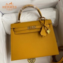 HERMES  琥珀黄   原單 Kelly 25cm 進口Epsom皮  蠟線工藝