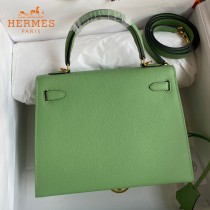 HERMES  牛油果绿   原單 Kelly 25cm 進口Epsom皮  蠟線工藝