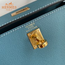 HERMES  牛仔蓝   原單 Kelly 25cm 進口Epsom皮  蠟線工藝