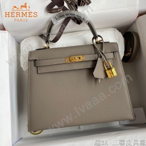 HERMES  沥青灰   原單 Kelly 25cm 進口Epsom皮  蠟線工藝