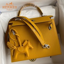 HERMES  琥珀黄   原單 Kelly 25cm 進口Epsom皮  蠟線工藝