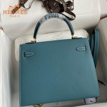 HERMES  牛仔蓝   原單 Kelly 25cm 進口Epsom皮  蠟線工藝