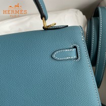 HERMES  牛仔蓝   原單 Kelly 25cm 進口Epsom皮  蠟線工藝