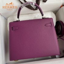 HERMES  海葵紫   原單 Kelly 25cm 進口Epsom皮  蠟線工藝