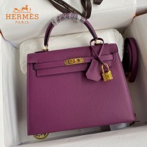 HERMES  海葵紫   原單 Kelly 25cm 進口Epsom皮  蠟線工藝