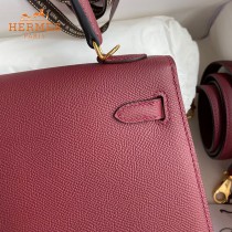 HERMES  酒红   原單 Kelly 25cm 進口Epsom皮  蠟線工藝