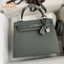 HERMES  杏仁绿   原單 Kelly 25cm 進口Epsom皮  蠟線工藝