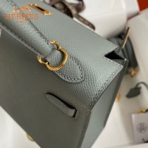 HERMES  杏仁绿   原單 Kelly 25cm 進口Epsom皮  蠟線工藝