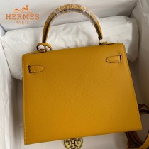 HERMES  琥珀黄   原單 Kelly 25cm 進口Epsom皮  蠟線工藝