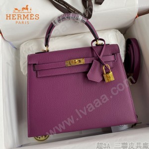 HERMES  海葵紫   原單 Kelly 25cm 進口Epsom皮  蠟線工藝