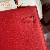 HERMES  大红   原單 Kelly 25cm 進口Epsom皮  蠟線工藝