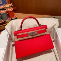 HERMES   大红   原單 Mini Kelly 二代  Epsom掌紋皮