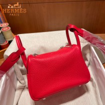 HERMES  大红   原單半手縫Mini Lindy 19cm 進口TC皮